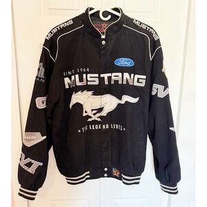 JH Designs Jeff Hamilton Vintage Mustang Racing Jacket With Embroidered Graphics